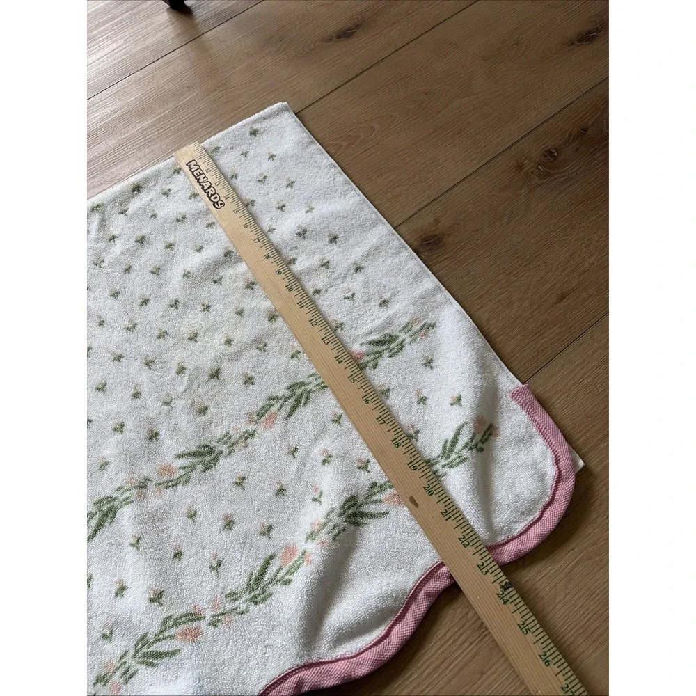 Vintage Burlington Bath Towel Set Of 3 Floral White Scallop MCM Made In USA Read